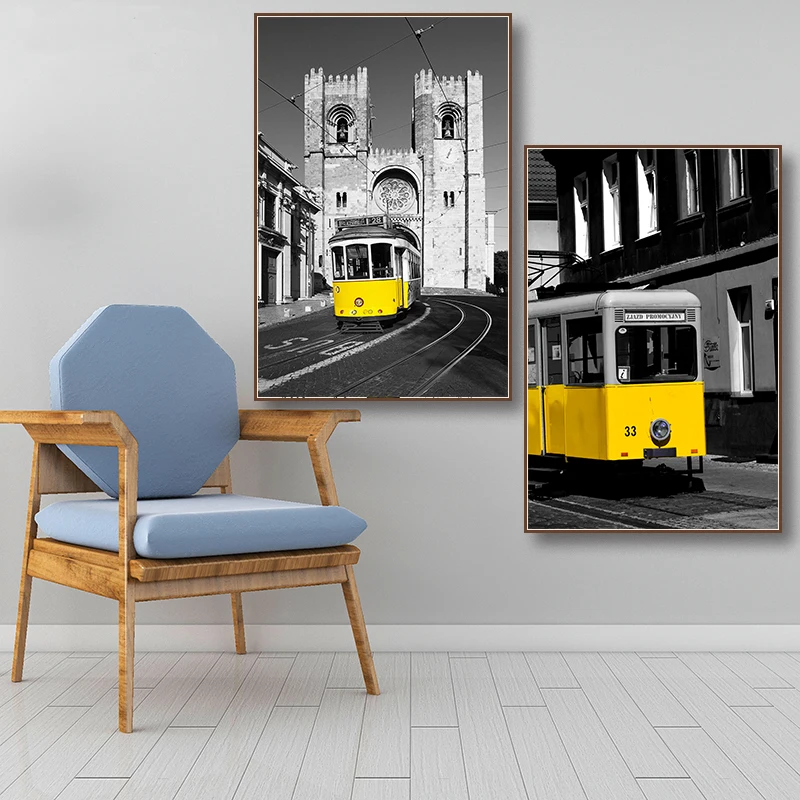 

Canvas painting wall art Nordic modern Simplicity Hoom Decor Golden car Grey background Landscape custom painting