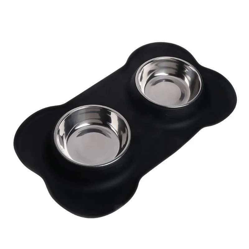 

Stainless Steel Double Dog Bowl with Silicone Mat Antislip Pet Cat Bone Feeding Bowl Drinking Water Food Feeder Accessories