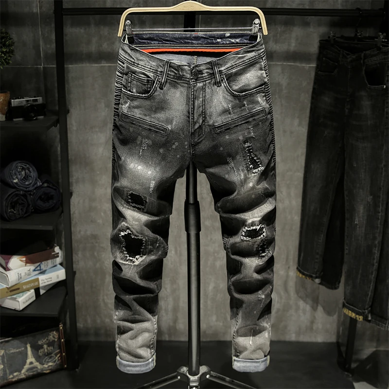 Рваные джинсы для мужчин Spijkerbroeken Heren, обтягивающие черные штаны, мужские джинсы, уличная одежда, байкер хипхоп, брюки из денима
