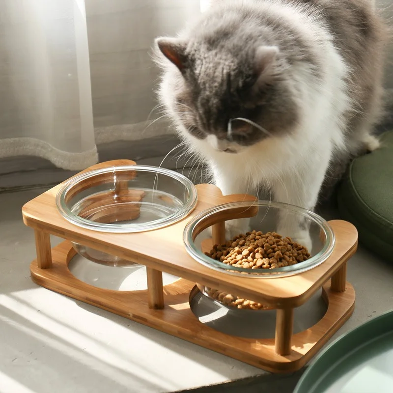 

Glass Cat Bowl Food Bowl Dog Bowl Dog Bowl Drinking Bowl Double Bowl Protecting Cervical Spine Glass Pet Bowl Pet Supplies