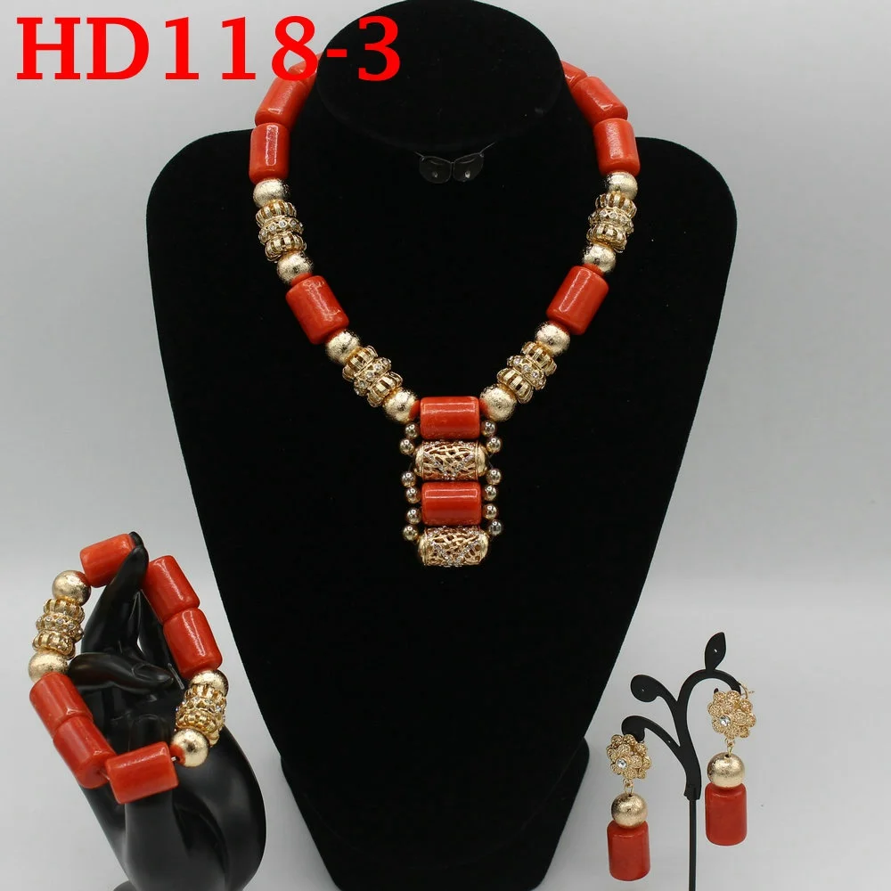 

Pretty African Wedding Jewelry Set Orange Coral Beads Necklace Set Nigerian Beaded Necklace Jewelry Set Free Shipping Set HD118