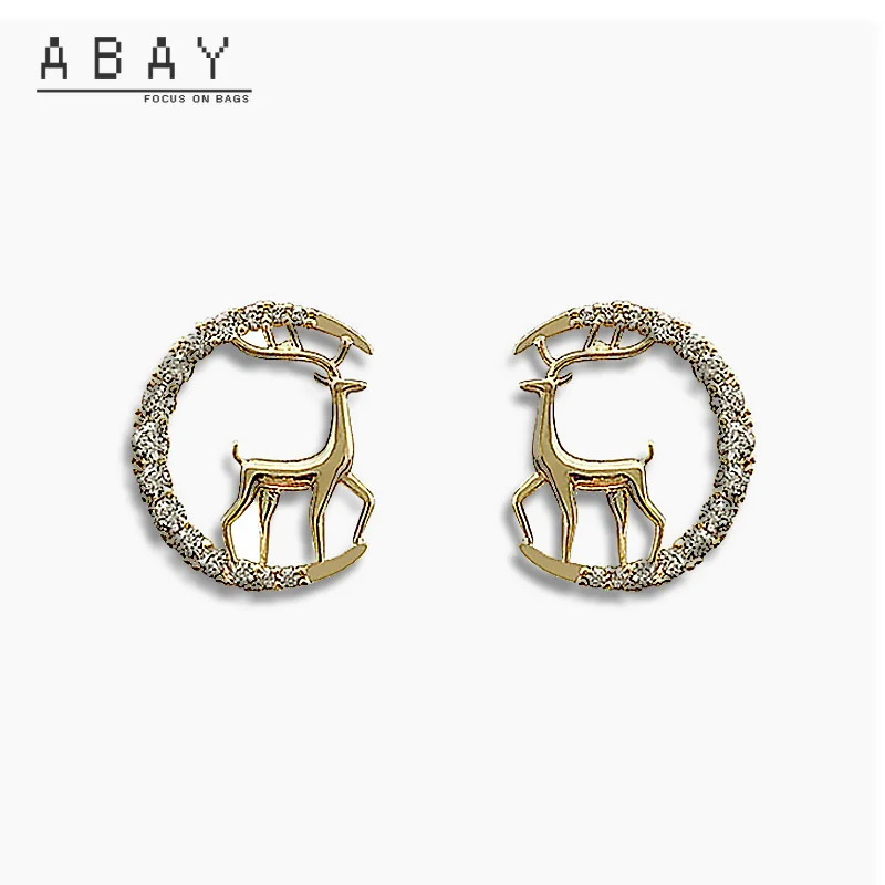 

S925 Silver Needle Christmas Elk Lovely Earring Girl 2020 New Goodnight Series Full Water Rhinestone Moon Deer Premium Earrings