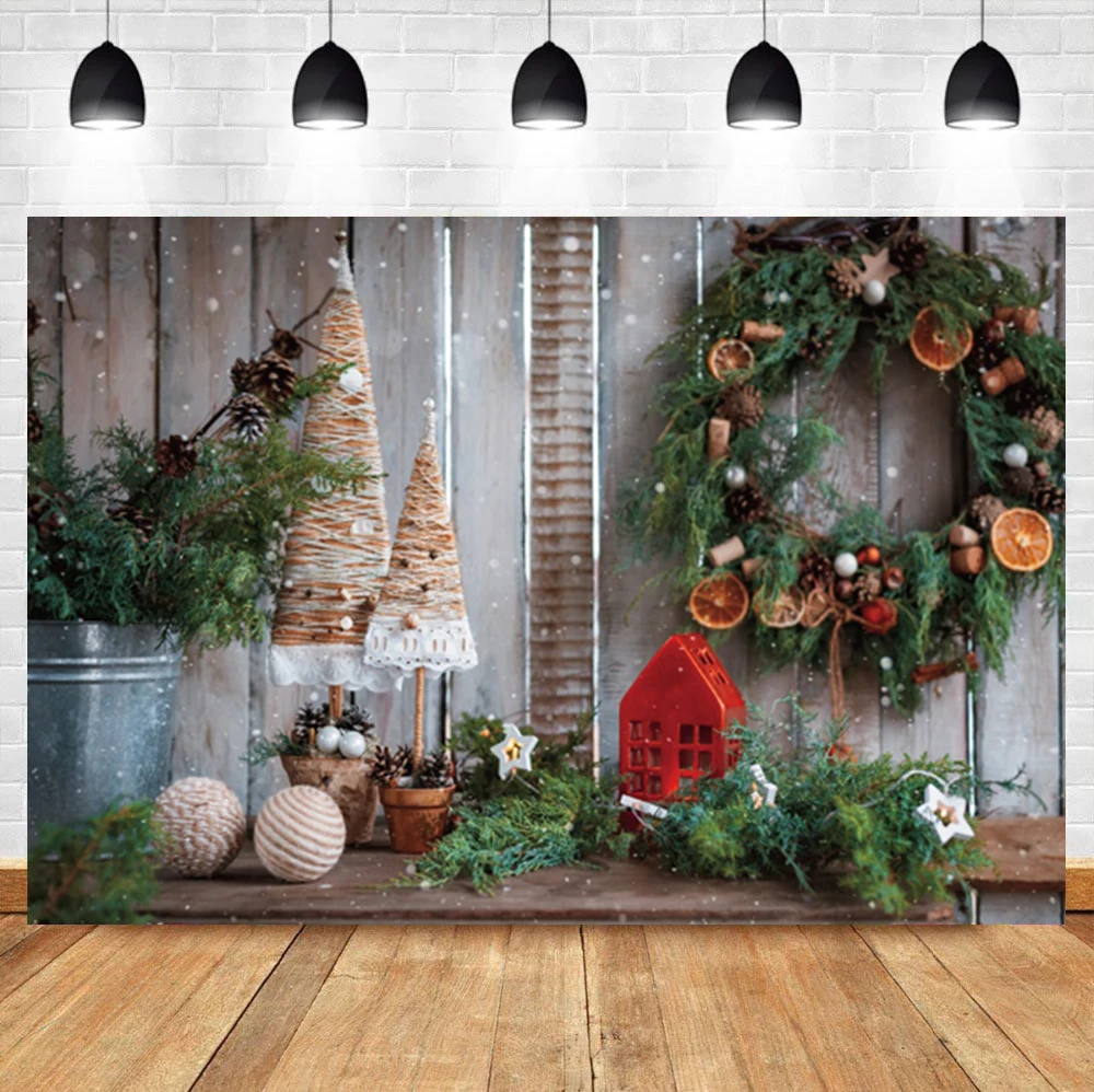 

Laeacco Snowflake Light Bokeh Wooden Board Cartoon Gift Baby Portrait Photo Background Photographic Backdrop For Photo Studio