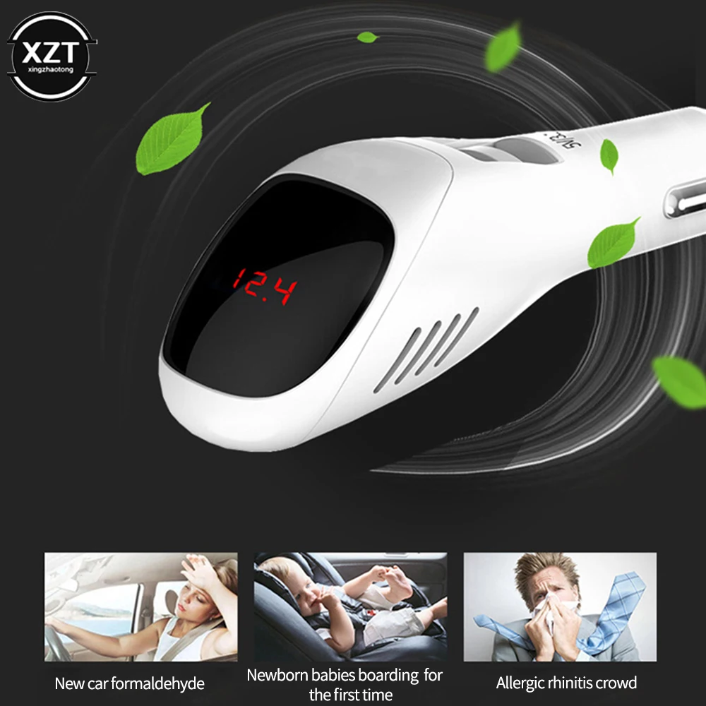 Car Air Purifier 12V 24V Negative Ions Cleaner Ionizer Freshener Auto Mist Dual USB Fast Charger HD Digital Display | Автомобили и