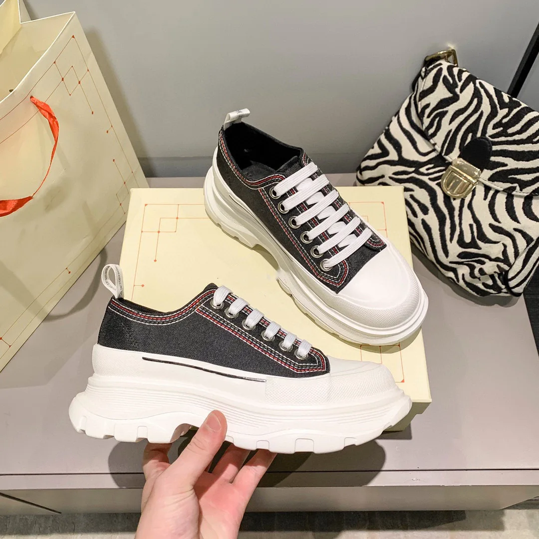 

Women shoes snekers luxury brand high quality middle heel thick bottom lacing casual platform canvas shoes for women sneakers