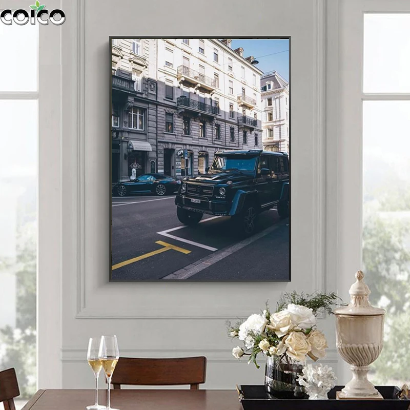 

Fashion Canvas Painting Living Room Decor Art Aesthetic Poster Sexy Woman Jeep Street View Modern Simple Wall Hanging Picture