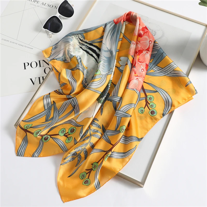 

2022 New Floral Print Scarf Women Bandana Silk Foulard Scarves Hijab Neck Wraps Bufanda Neckerchief Square Shawl Headband Summer