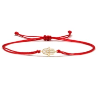 aaa cubic zirconia gold hamsa hand luck charm bracelet women girl mini copper cz red string pull cord adjustable jewelry present