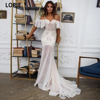 lorie luxury mermaid wedding dresses for women lace beading with pearls off the shoulder vintage country bridal gowns open back