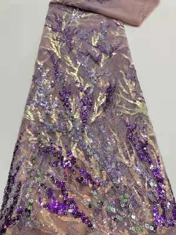 

Африканское кружево, вышитая ткань, ткань, 2021 фиолетовая Высококачественная кружевная французская кружевная ткань для женщин