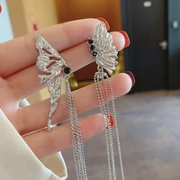 fine jewelry for woman butterfly tassel drop earrings modern party wedding bridal accessories asymmetrical earrings