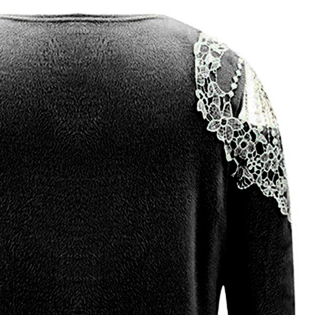 

Women O-neck Solid Color Blouse Long Sleeve Lace Hollow Strapless Casual Blouse Tops Blusa Feminina