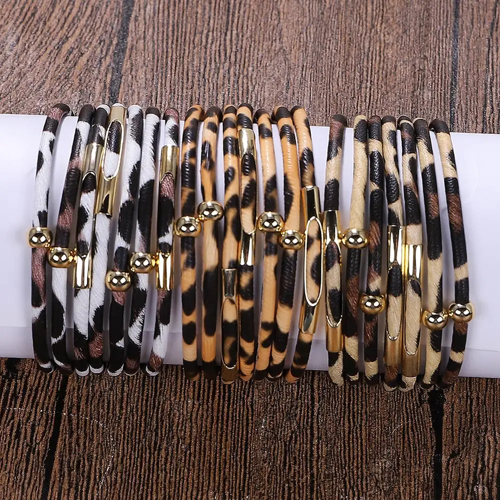 Леопардовые кожаные браслеты для женщин 2019 модные и элегантный многослойный