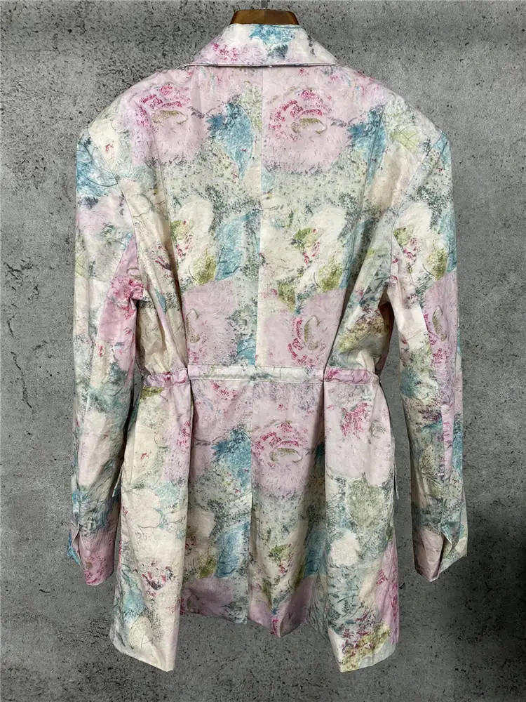 

Getspring Women Blazer Drawstring Vintage Flowers Women Blazers Jackets All Match Loose Casual Printing Suit Coats Women 2021