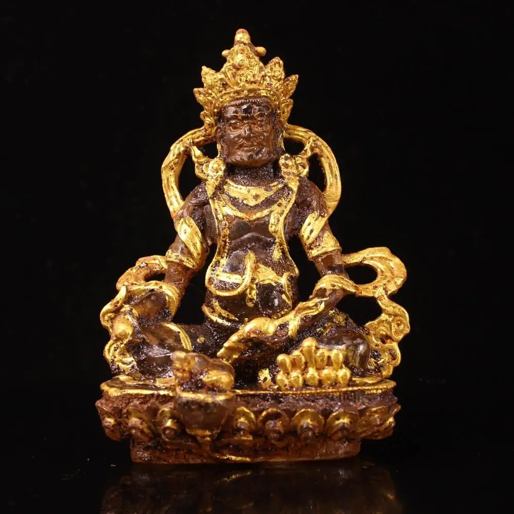 

8" Tibet Buddhism Temple Unearthed in Tang Dynasty crystal Gilt Tibetan God of Wealth Buddha Statue Yellow God of Wealth Statue