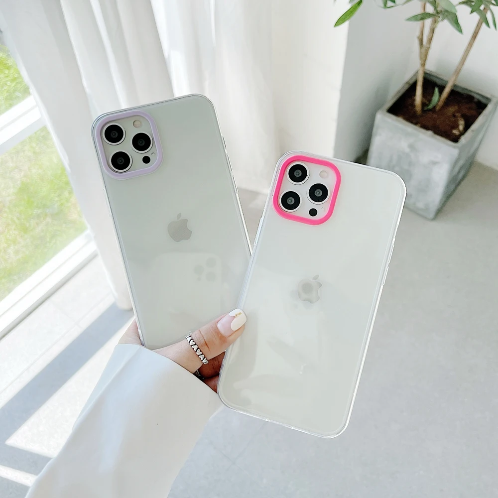

Colorful Lens Bumper Shockproof Trasparent Phone Case For iPhone 12 11 Pro Max XR X XS Max 8 7 Plus SE2020 Clear Soft Back Cover