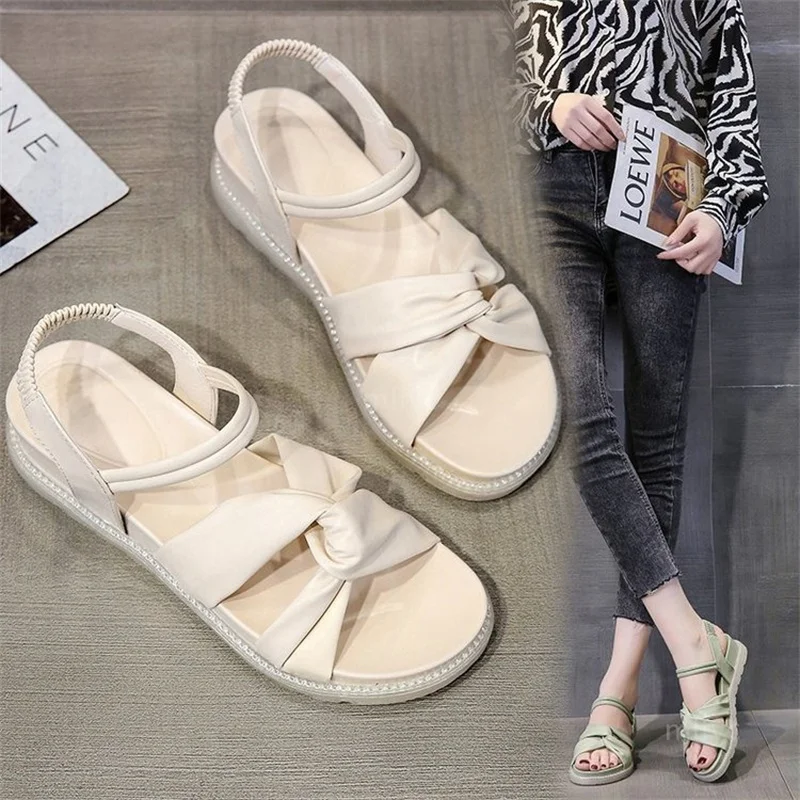 

2021 spring and summer new flat-bottomed flat-heeled thick-soled in-line sandals women casual roman shoes sandals women sandals