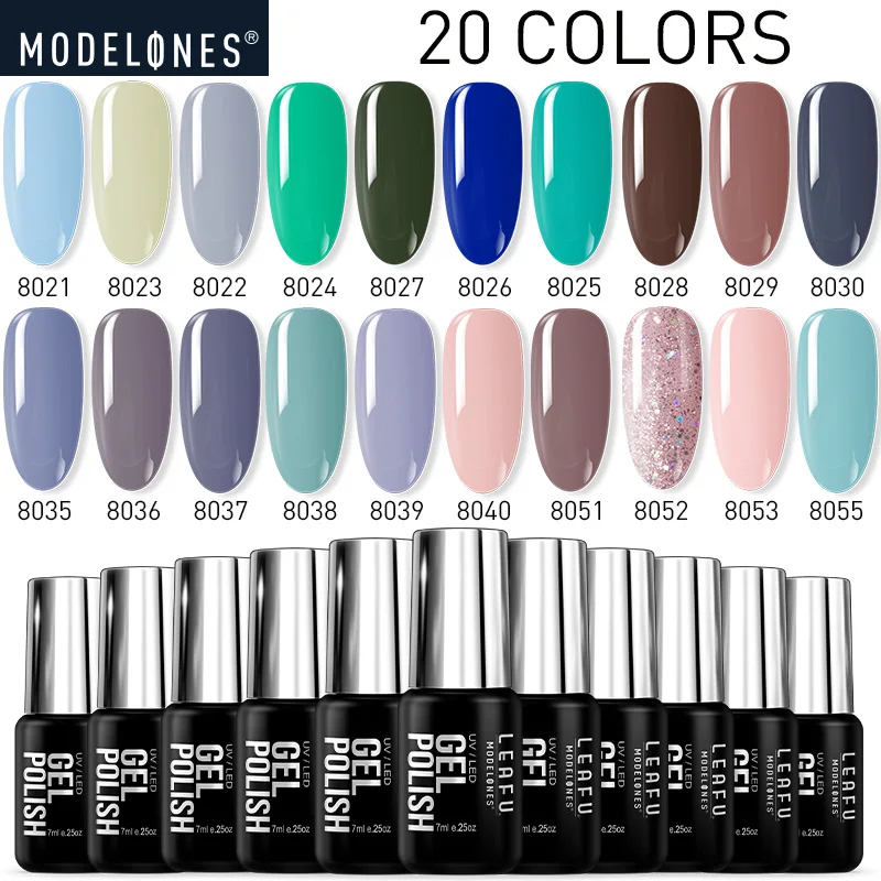 Modelones 20 шт./лот серия синего цвета Гибридный СВЕТОДИОДНЫЙ Гель лак для ногтей