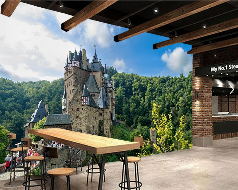 Пользовательские Papel де parede 3d замки леса Германия крепость Eltz фреска гостиная ТВ