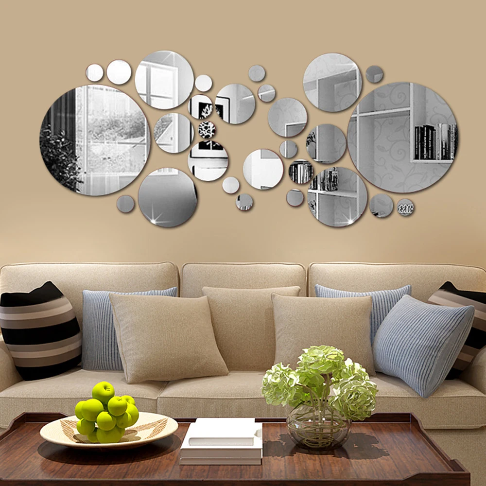 

3D Mirror Wall Stickers Round Mirror DIY TV Background Bathroom Stickers Wall Decor Bedroom Bathroom Home Decoration Mirror