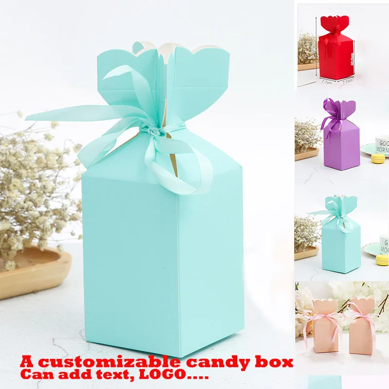 100pcs Personalized Customizing ribbon candy box wedding decoration bar christmas gift birthday box can add name logo any letter