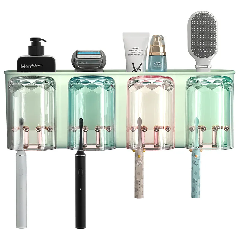 

Modern Simple Toothbrush Rack Drainage Rack Wall Mounted Transparent Mouthwash Cup Toothpaste Dispenser Suit Bathroom Supplies