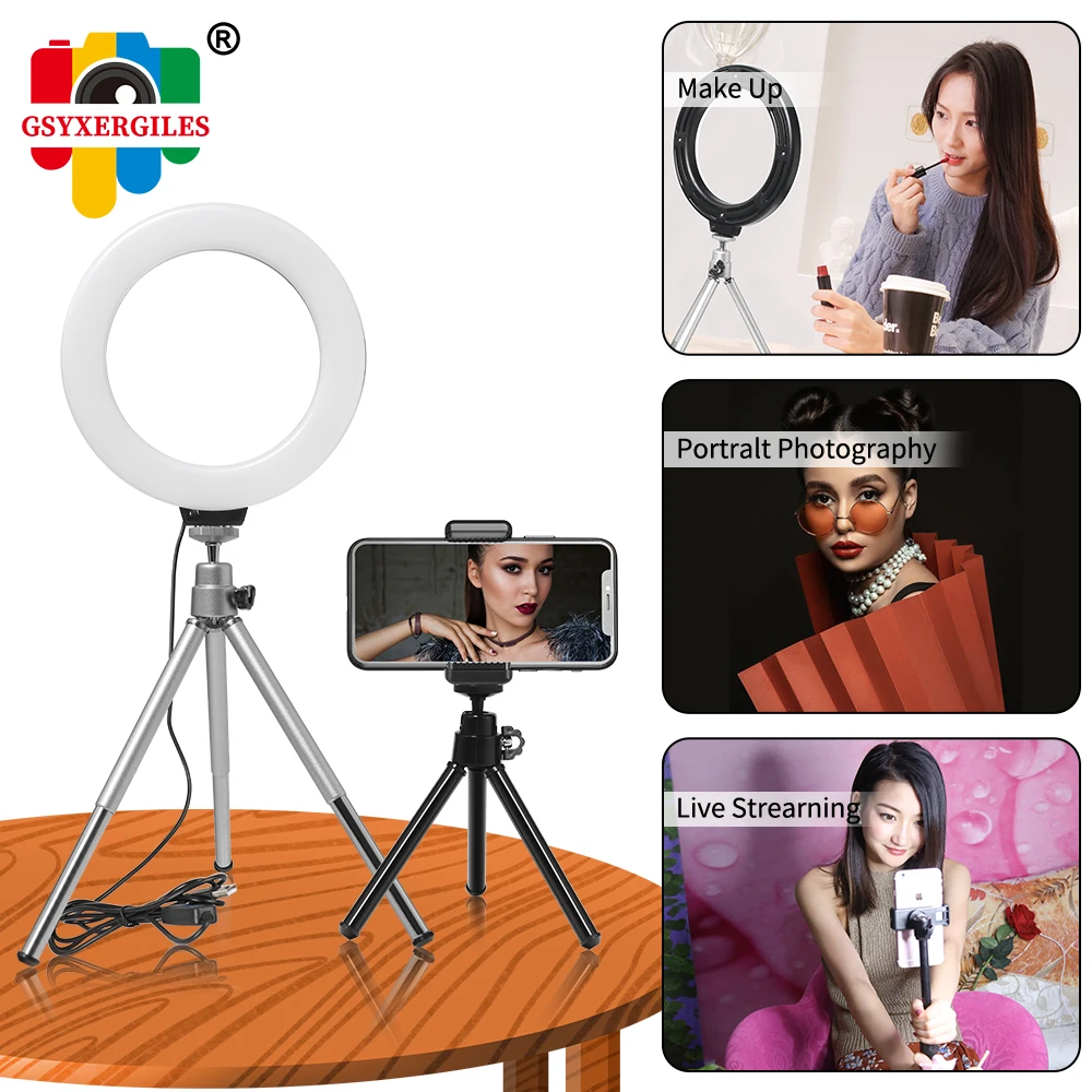 6 дюймовый Настольный светодиодный кольцевой мини светильник со штативом и