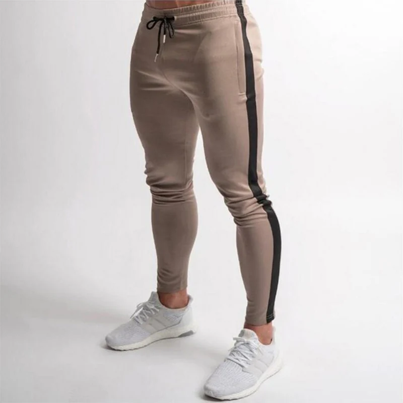 khaki no logo Модные мужские спортивные штаны для бега, повседневные длинные штаны для фитнеса, мужские тренировочные обтягивающие спортивные штаны для бега, спортивный костюм, хлопковые брюки - Цвет: khaki no logo
