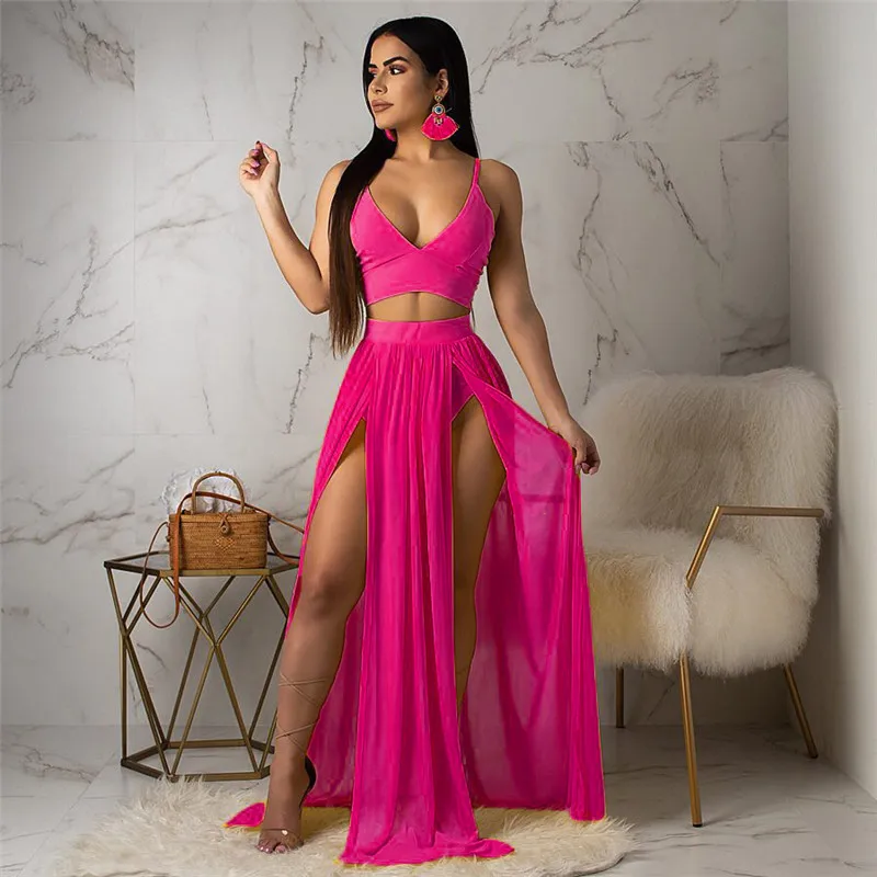 2021 Sexy Summer Two Piece Set Dress Women Chiffon Maxi Ladies Sleeveless Beach Sundress Formal Evening Party Long Dresses | Женская