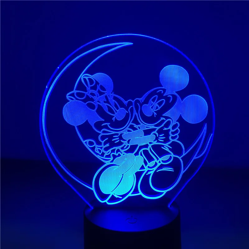 Светодиодный ночсветильник с мультяшным рисунком Микки и Минни Маус 7 цветов