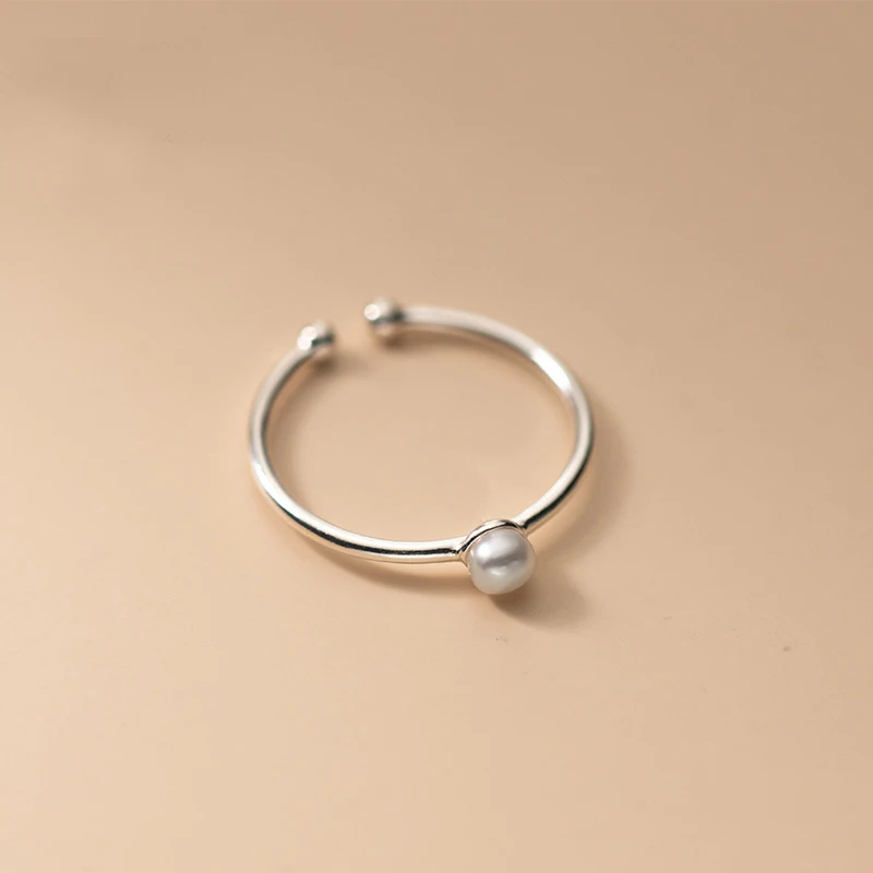 

Реальные 925 пробы серебро простой по одному жемчугу разомкнутые кольца для Для женщин и девочек, хорошее ювелирное изделие
