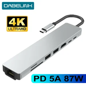 Разветвитель USB 3,1 Type C на HDMI, док-станция 4K PD 5A 87 Вт, Разветвитель Rj45 Lan USB 3,1, аксессуары для доставки питания Для iMac air MacBook Pro