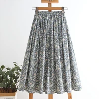 ashiofu womens homemade 2021 new cotton linen dress mid length a line skirt printed floral spring summer fashion dress skirts