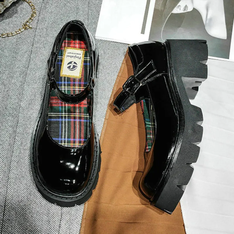 Женские туфли-лодочки на толстой подошве Туфли Мэри Джейн в стиле ретро кожаные