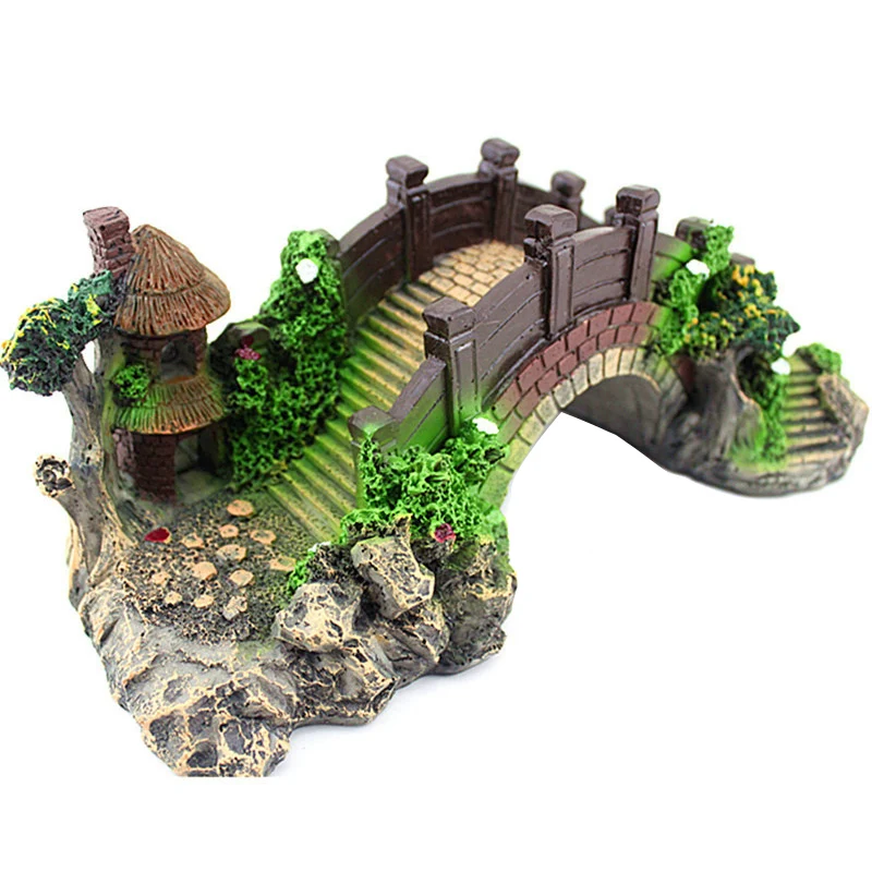 Аквариум орнамент мост Смола Рокери поддельный камень мосты павильон дерево