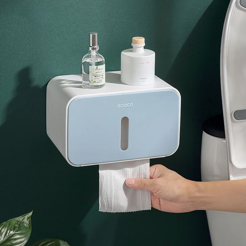 

Wall Mounted Toilet Paper Holder Plastic Tissue Box Waterproof Roll Paper Storage Rack Dispenser Shelf Tray Bathroom Accessories