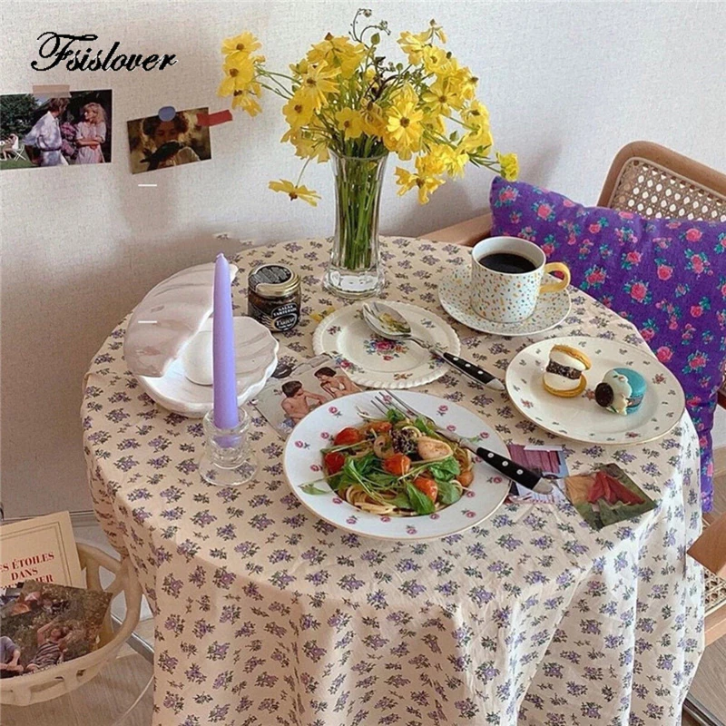 Ins Цветочная скатерть для стола хлопковая фиолетовые фотографии фоны обеденного