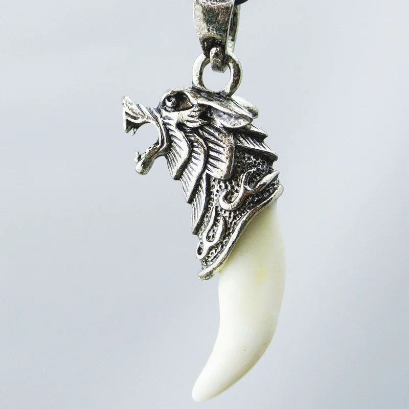 Мужская кожаная цепочка с подвеской в форме зуба | Украшения и аксессуары