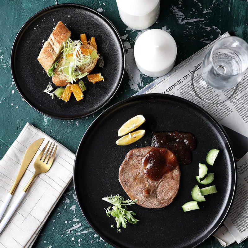 Тарелка Черная матовая одноцветная устойчивая к царапинам столовая посуда