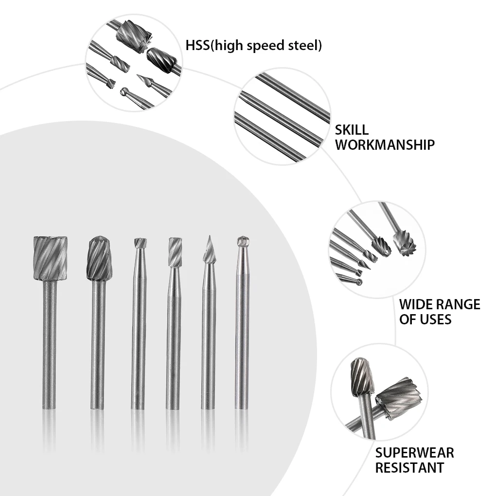 

6PCS HSS Rotary Multi Tool Burr Routing Router Bit Mill Cutter Attachment Compatible for Dremel Electrical dropshipping 40mm
