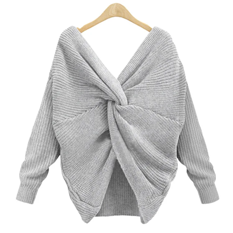 Новинка 2019 женский свитер на осень и зиму сексуальный пуловер с открытой спиной