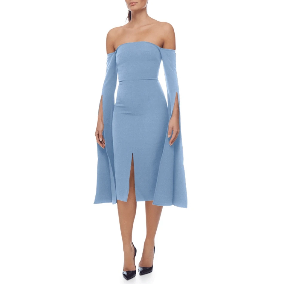 Бандажное черное платье голубого цвета на осень 2020 женское сексуальное с