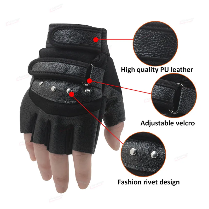 Без пальцев носимые мужские и женские кожаные мотоциклетные перчатки для езды на