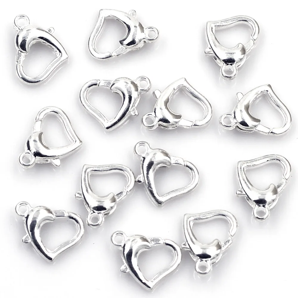 

20Pcs Lobster Clasps Heart Shape Love Zinc Metal Alloy Silver Plated For Charms Necklaces Jewelry DIY Findings 14x9mm