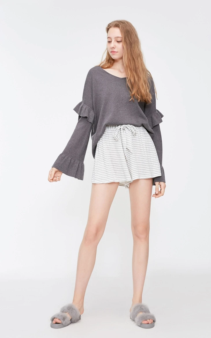 Vero Moda Новое поступление женские расклешенные рукава v-образным вырезом свободный крой гофрированные трикотажные | 318324523