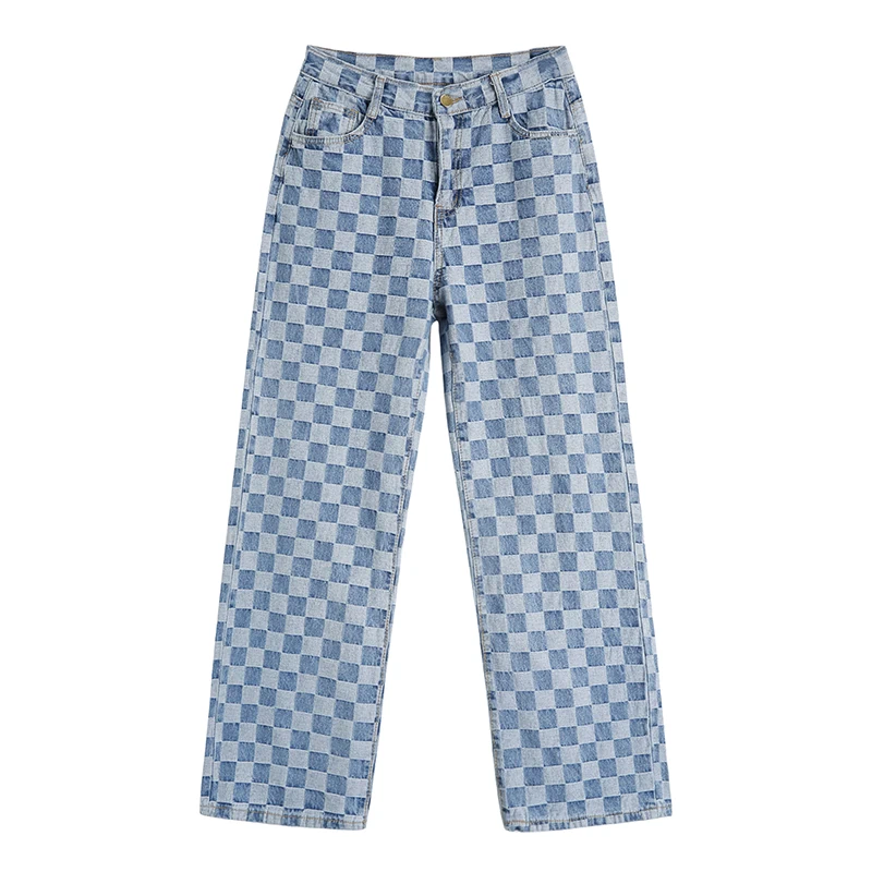 

Loose Long Women Men Pant Outwear Fashion Blue Jeans Cargo Pants Streetwear Hipster Autumn Harajuku Unisex Pants Plaid Pattern