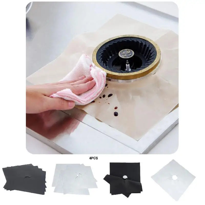 

4 Pcs Reusable Sheet Gas Cooker Liner Protector Cover Gas Stove Furnace Protection Pad (27x27CM) CLH@8