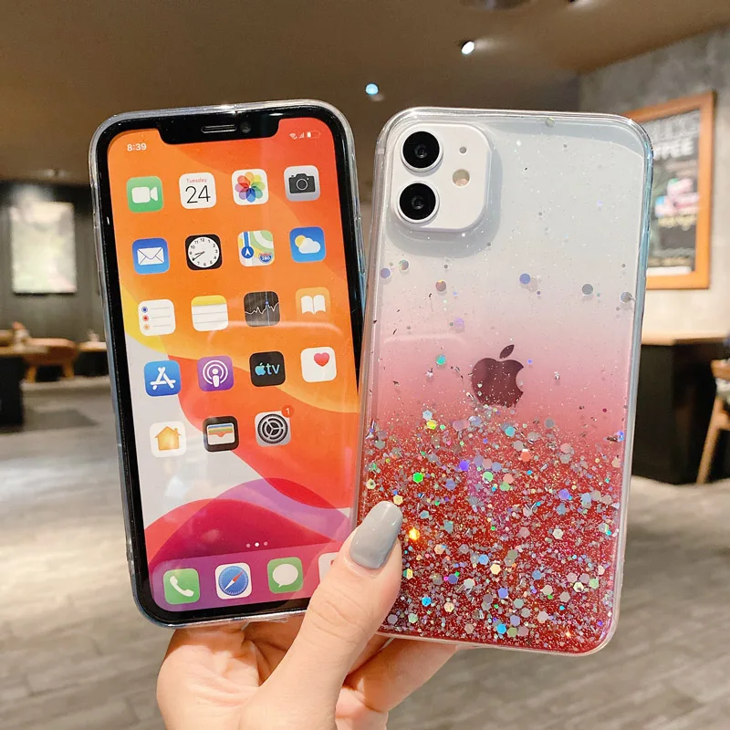 

For IPhone 12 Mini 11 Pro XS Max XR X 7 8 Plus SE 2 Shell Clear Glitter Star Girls Women Special Phone Case Soft Anti-Fall Cover