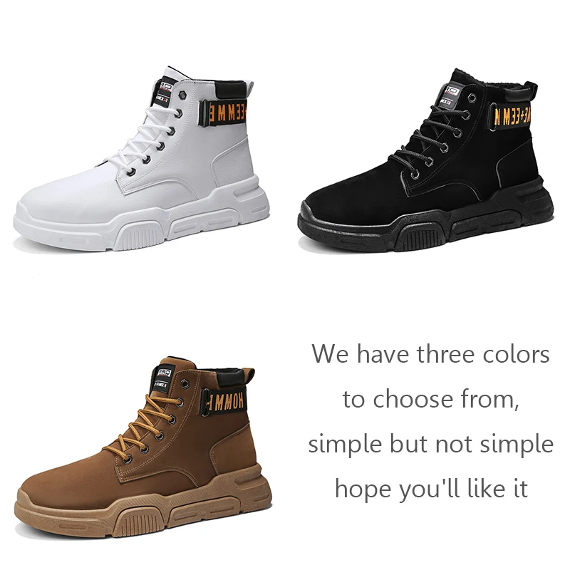 Fashion leather casual shoes Men Warm Winter Boots 2019 Hot New High Top Boot Vulcanized Sneakers Running Shoe For Man off white | Обувь