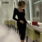 Арабское вечернее платье LORIE с квадратным вырезом и длинными рукавами, бархатное платье-Русалка чайной длины для выпускного в Дубае, для свадьбы, вечеринки